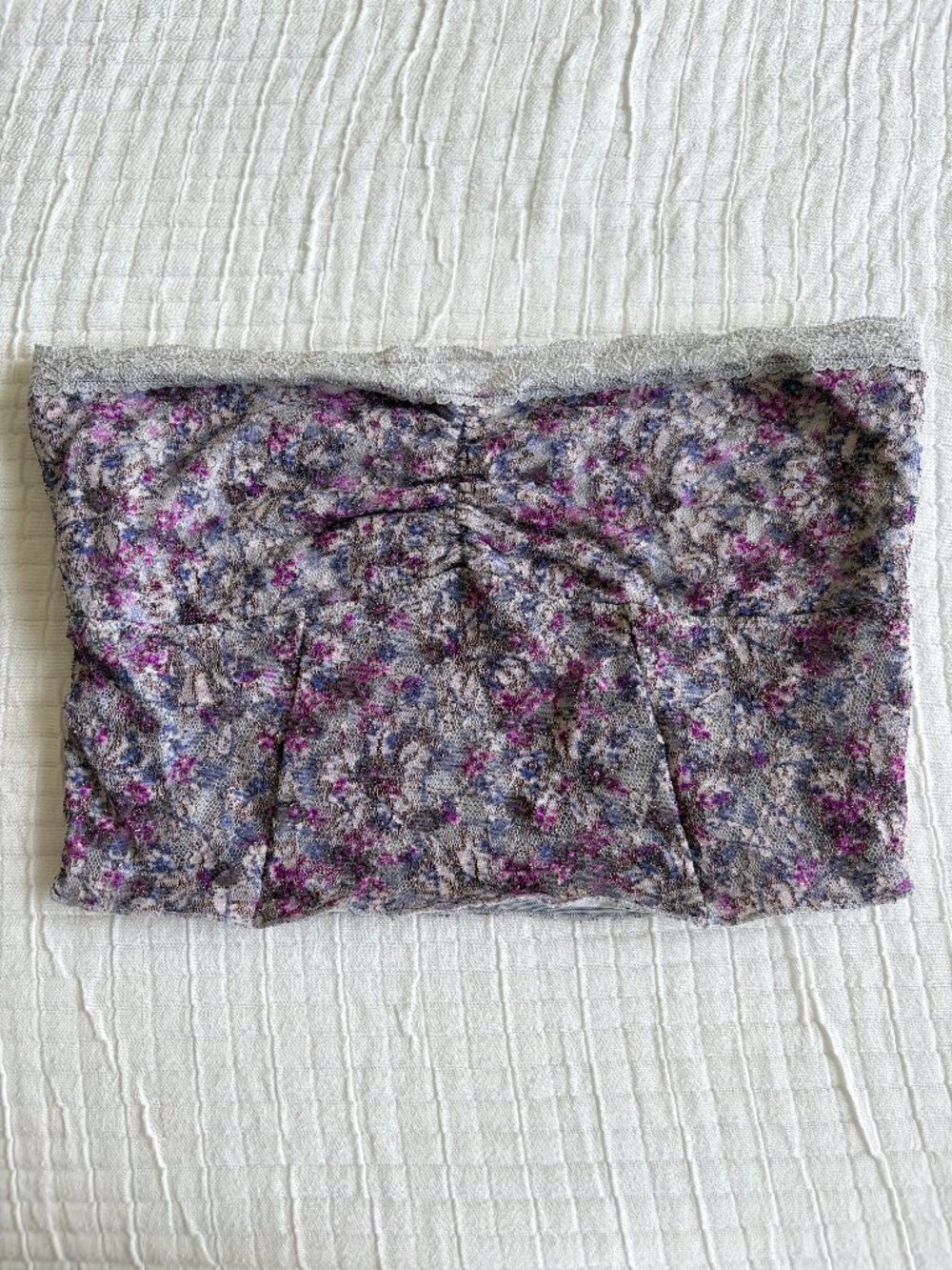 Free People Bralette Womens Small Floral Lace Gray Metallic Strapless Bandeau S